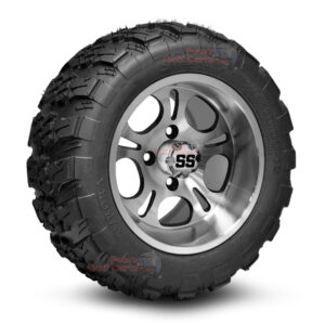 12" Lightside Machined Golf Cart Wheels and 20x10-12 Aurora All Terrain Golf Cart Tires Combo - Set of 4 (20" tall)