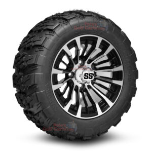 12" Matador Black/Machined Golf Cart Wheels and 20x10-12 Aurora All Terrain Golf Cart Tires Combo - Set of 4 (20" tall)