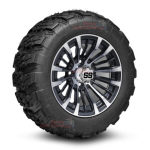12" Matador Gunmetal Golf Cart Wheels and 20x10-12 Aurora All Terrain Golf Cart Tires Combo - Set of 4 (20" tall)