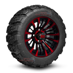 12" Matador Red/Black Golf Cart Wheels and 20x10-12 Aurora All Terrain Golf Cart Tires Combo - Set of 4 (20" tall)