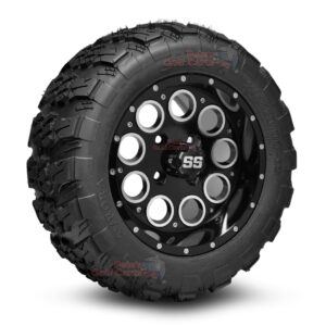 12" Pioneer Gloss Black Golf Cart Wheels and 20x10-12 Aurora All Terrain Golf Cart Tires Combo - Set of 4 (20" tall)