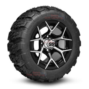 12" Rally Black/Machined Golf Cart Wheels and 20x10-12 Aurora All Terrain Golf Cart Tires Combo - Set of 4 (20" tall)