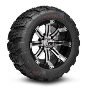 12" Tempest Black/Machined Golf Cart Wheels and 20x10-12 Aurora All Terrain Golf Cart Tires Combo - Set of 4 (20" tall)