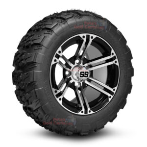 12" Terminator Black/Machined Golf Cart Wheels and 20x10-12 Aurora All Terrain Golf Cart Tires Combo - Set of 4 (20" tall)