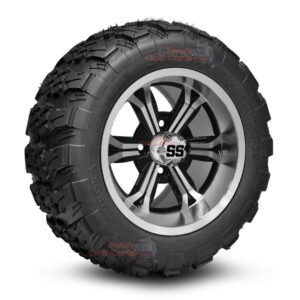 12" Transformer Black/Machined Golf Cart Wheels and 20x10-12 Aurora All Terrain Golf Cart Tires Combo - Set of 4 (20" tall)
