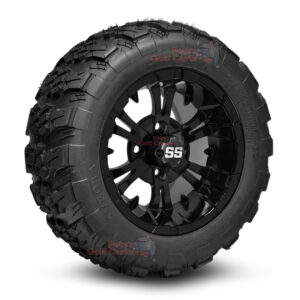 12" Vampire Gloss Black Golf Cart Wheels and 20x10-12 Aurora All Terrain Golf Cart Tires Combo - Set of 4 (20" tall)