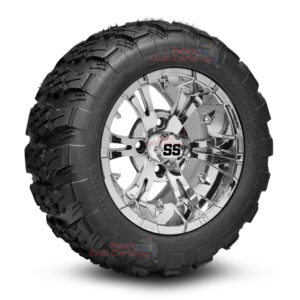 12" Vampire Chrome Golf Cart Wheels and 20x10-12 Aurora All Terrain Golf Cart Tires Combo - Set of 4 (20" tall)
