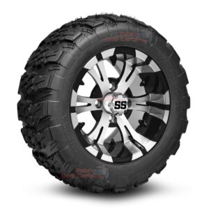 12" Vampire Black/Machined Golf Cart Wheels and 20x10-12 Aurora All Terrain Golf Cart Tires Combo - Set of 4 (20" tall)