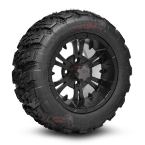 12" Vampire Matte Black Golf Cart Wheels and 20x10-12 Aurora All Terrain Golf Cart Tires Combo - Set of 4 (20" tall)