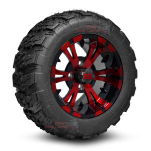 12" Vampire Red/Black Golf Cart Wheels and 20x10-12 Aurora All Terrain Golf Cart Tires Combo - Set of 4 (20" tall)