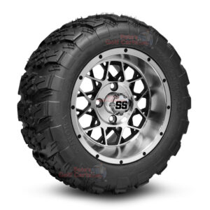 12" Matrix Black/Machined Golf Cart Wheels and 20x10-12 Aurora All Terrain Golf Cart Tires Combo - Set of 4 (20" tall)