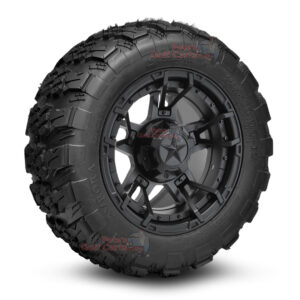 12" Rebel Gloss Black Golf Cart Wheels and 20x10-12 Aurora All Terrain Golf Cart Tires Combo - Set of 4 (20" tall)