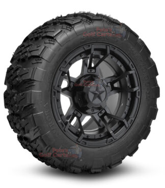 12" Rebel Gloss Black Golf Cart Wheels and 20x10-12 Aurora All Terrain Golf Cart Tires Combo - Set of 4 (20" tall)