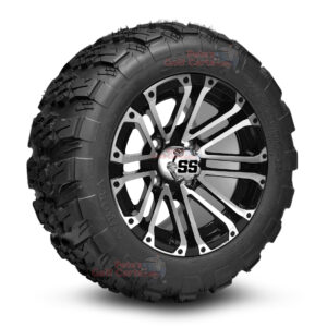 12" HD3 Black/Machined Golf Cart Wheels and 20x10-12 Aurora All Terrain Golf Cart Tires Combo - Set of 4 (20" tall)