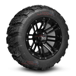 12" HD3 Gloss Black Golf Cart Wheels and 20x10-12 Aurora All Terrain Golf Cart Tires Combo - Set of 4 (20" tall)