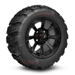 12" Cyclops Gloss Black Golf Cart Wheels and 20x10-12 Aurora All Terrain Golf Cart Tires Combo - Set of 4 (20" tall)