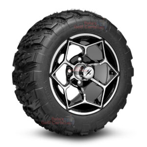 12" Hammerhead Black/Machined Golf Cart Wheels and 20x10-12 Aurora All Terrain Golf Cart Tires Combo - Set of 4 (20" tall)