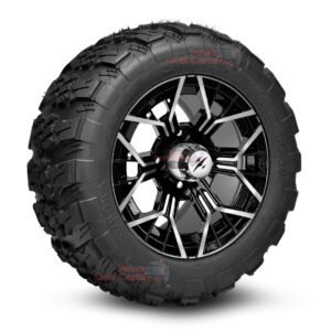 12" Mantis Black/Machined Golf Cart Wheels and 20x10-12 Aurora All Terrain Golf Cart Tires Combo - Set of 4 (20" tall)