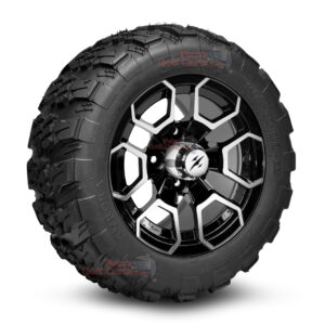 12" Talon Black/Machined Golf Cart Wheels and 20x10-12 Aurora All Terrain Golf Cart Tires Combo - Set of 4 (20" tall)