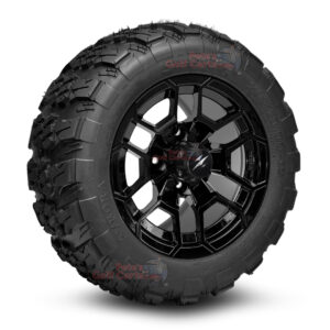 12" Talon Gloss Black Golf Cart Wheels and 20x10-12 Aurora All Terrain Golf Cart Tires Combo - Set of 4 (20" tall)