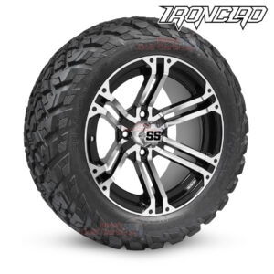 14" Terminator Black/Machined Golf Cart Wheels and 23x10-14 Ironclad All Terrain Golf Cart Tires Combo - Set of 4 (23" tall)