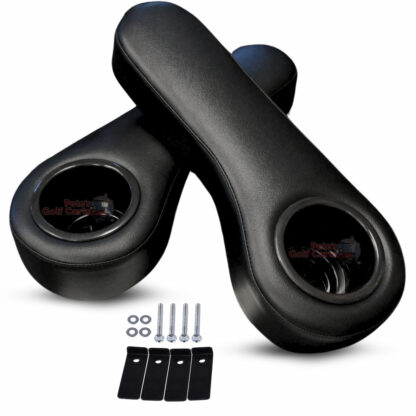 Black-Golf-Cart-cup-holders-arm-rest-cushions-AR0004-with-hardware-and-support-brackets-