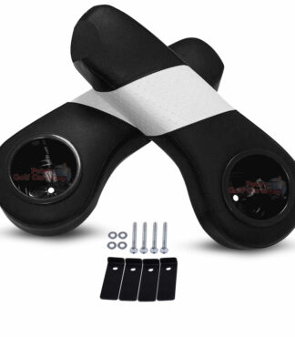 Black-Golf-Cart-cup-holders-arm-rest-cushions-with-white-stripes-AR0001-with-hardware-and-support-brackets-AR001-One Stripe
