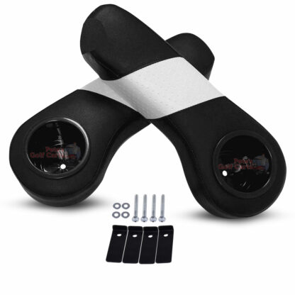 Black-Golf-Cart-cup-holders-arm-rest-cushions-with-white-stripes-AR0001-with-hardware-and-support-brackets-AR001-One Stripe
