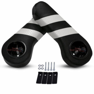 Black with White Stripes Golf Cart Rear Seat Arm Rest Cushions w/ Cup Holders - Set of 2