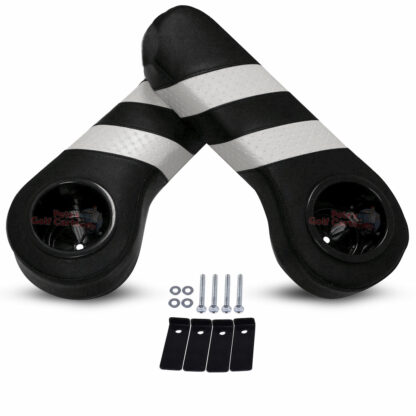Black-Golf-Cart-cup-holders-arm-rest-cushions-with-white-stripes-AR0003-with-hardware-and-support-brackets-AR003