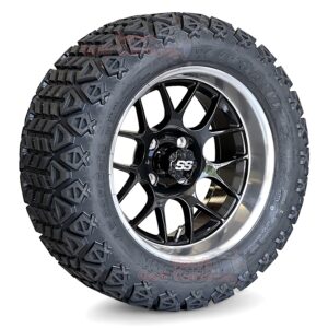 14" Black Widow Gloss Black Golf Cart Wheels and 23x10-14 DOT All Terrain Golf Cart Tires Combo - Set of 4 (23" tall)
