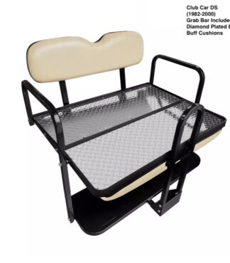 Club-car-DS-1982-2000-buff-rear-seat-kit-includes-grab-bar-diamond-plated-bed-open