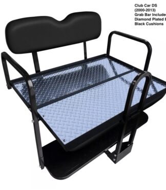 Club-car-DS-2000-2013-new-style-black-rear-seat-kit-includes-grab-bar-diamond-plated-bed-open