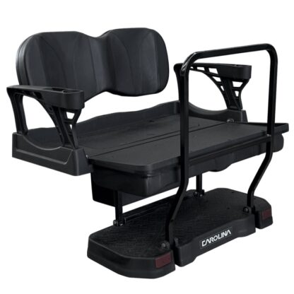 Club-car-precedent-tempo-onward-golf-cart-rear-seat-kit-black-deluxe-cushions-carolina-premium-flip-seat-with-grab-bar-and-ice-box