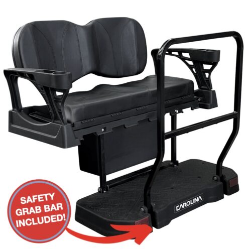 Club-car-precedent-tempo-onward-golf-cart-rear-seat-kit-black-deluxe-cushions-carolina-premium-flip-seat-with-grab-bar-and-ice-box-closed