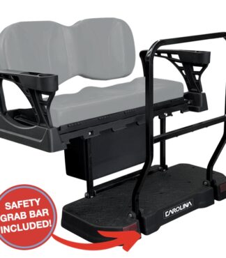 Club-car-precedent-tempo-onward-golf-cart-rear-seat-kit-gray-deluxe-cushions-carolina-premium-flip-seat-with-grab-bar-and-ice-box-closed