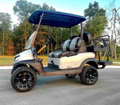 Club-car-tempo-lifted-golf-cart-14-inch-voodoo-205:30-14-dot-street-golf-cart-tires-sgc-carolina-premium-rear-seat-kit