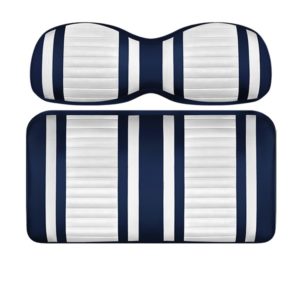 Custom Golf Cart Seat White and Navy Stripe Extreme