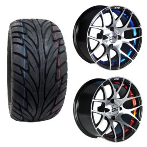 GTW Pursuit Golf Cart Wheel and Tire Combo Street Tread 22x11x12 Opt 1