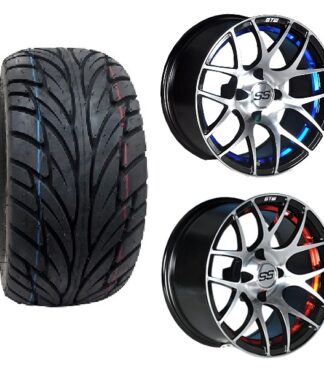 GTW Pursuit Golf Cart Wheel and Tire Combo Street Tread 22x11x12 Opt 1