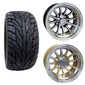 Golf Cart 12 Spoke Wheel and Tire Combo Street Tread 22x11x12 Opt 1