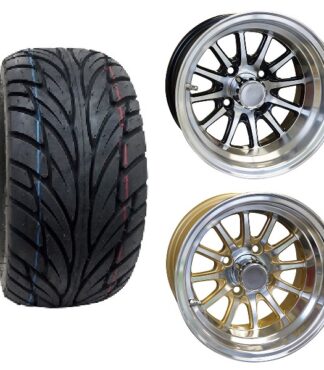 Golf Cart 12 Spoke Wheel and Tire Combo Street Tread 22x11x12 Opt 1