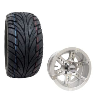 Golf Cart 6 Spoke Wheel and Tire Combo Street Tread 22x11x12