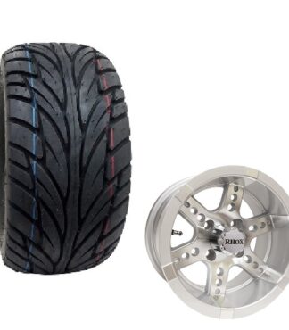 Golf Cart 6 Spoke Wheel and Tire Combo Street Tread 22x11x12