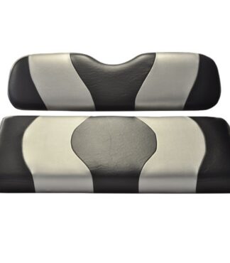 Golf Cart Rear Flip Seat Cover Set Black and Silver Wave
