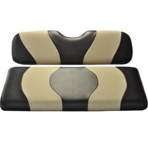 Golf Cart Rear Flip Seat Cover Set Black and Tan Wave