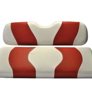 Golf Cart Rear Flip Seat Cover Set White and Red Wave 10-021