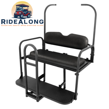 Golf-Cart-Rear-seat-kit-ezgo-txt-medalist-1994-2013-black-seat-cushions-ridealong-golf-cart-seats-safety-grab-bar