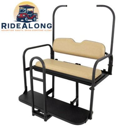 Golf-Cart-Rear-seat-kit-ezgo-txt-medalist-1994-2013-tan-seat-cushions-ridealong-golf-cart-seats-safety-grab-bar