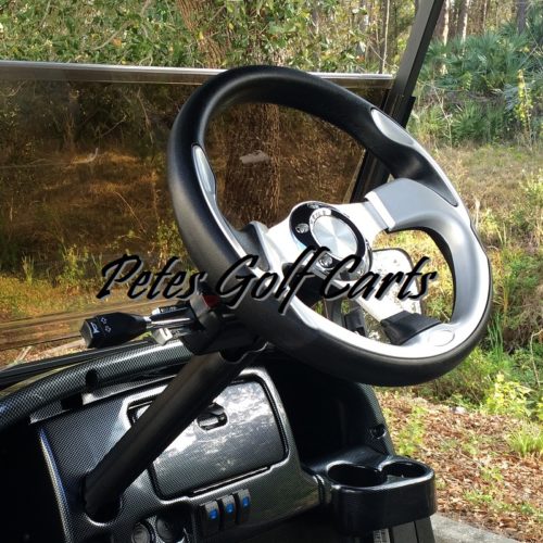Golf Cart Steering Wheel 13 Inch Silver Black Installed WM PGC